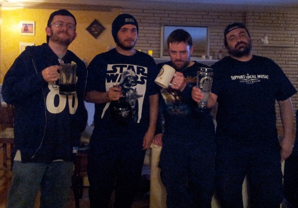 From left, Stoutmeister, Shilling, Franz Solo, and E-Rock gathered for the first Beer Battle back in February on Super Bowl Sunday.