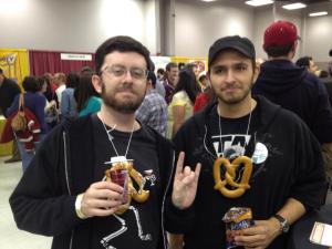To help break up the beers, Stoutmeister, left, and Shilling made uber pretzel necklaces. 
