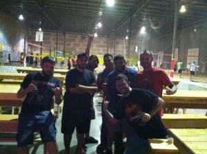 From left, Franz Solo, Shilling, Stephen, Miguel, E-Rock, Stoutmeister, and Porter Pounder gathered at the Sandbar inside Charlie's Sandbox.