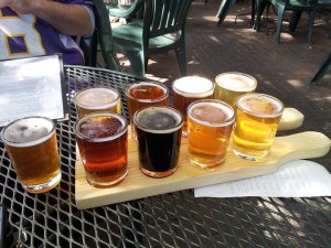 The sampler of goodness from Second Street. The Cherrywood Imperial Smoked Porter stands out among its lighter-colored brethren.