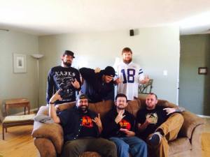 The Crew gathered again for the annual Stout Challenge. Standing from left, Brandon, Shilling, and Franz Solo. Sitting from left, E-Rock, Stoutmeister, Porter Pounder.