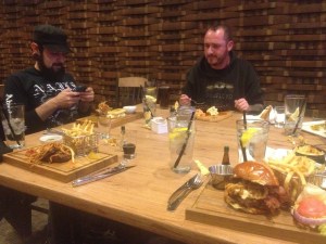 Birthday boy Brandon, left, and Porter Pounder enjoy the wonderful food and beer at The Stumbling Steer.