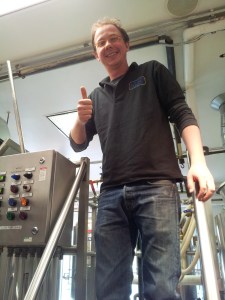 New brewer James Warren gives a thumbs up to his job at Blue Corn. 