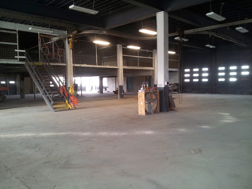 The massive interior of Rio Bravo, looking east to west. The taproom will be on the far west side, extending underneath the visible mezzanine, which will have storage to the left and a private tasting area to the right. 