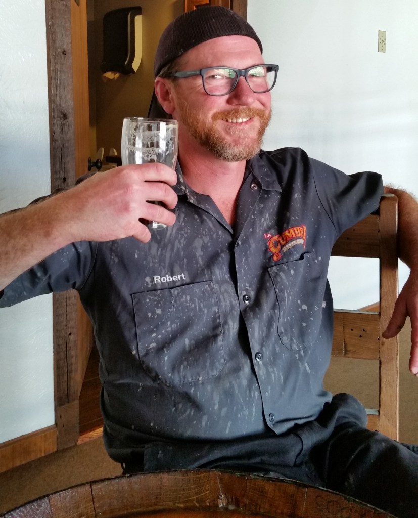 La Cumbre's certified Cicerone, brewer Bob Haggerty, was attacked by some hefeweizen out of the fermenter earlier in the day. Hey, we're all human.
