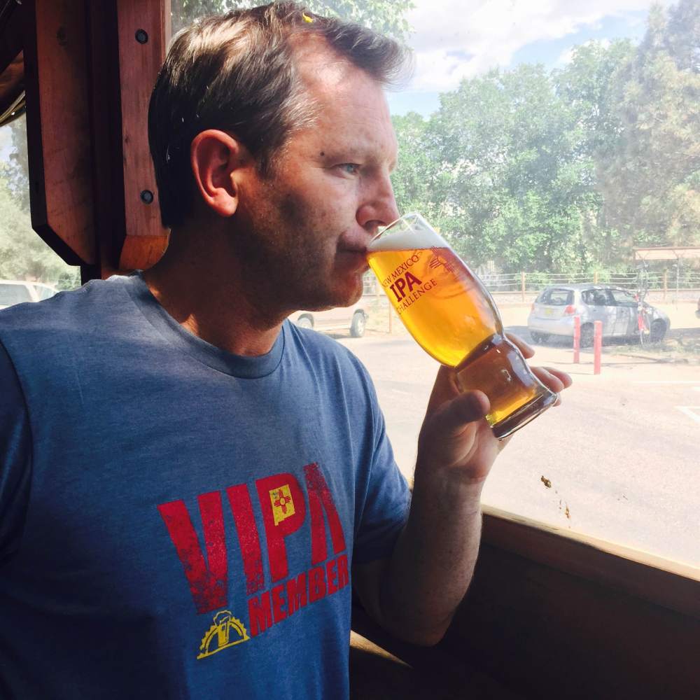 Christopher Goblet, the Beer Ambassador for New Mexico, tests a sip of Second Street's IPA entry in this year's glassware
