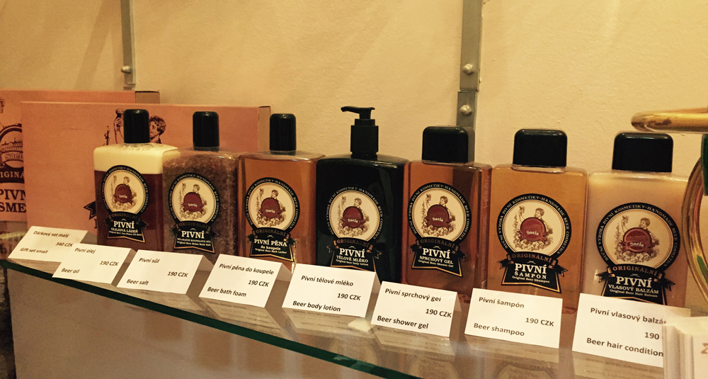 Lots of places had their own line of “beer cosmetics” and Bernard Beer Spa was no different. You can get beer oil, beer body lotion, beer shampoo, beer shower gel, etc. for $8.00 each (at the time of this post, the dollar equaled about 23.5 Czech korunas).