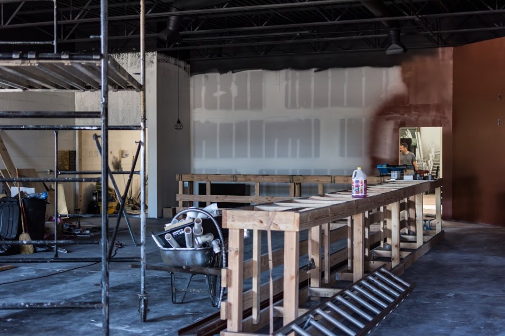 The future bar area is starting to take shape.