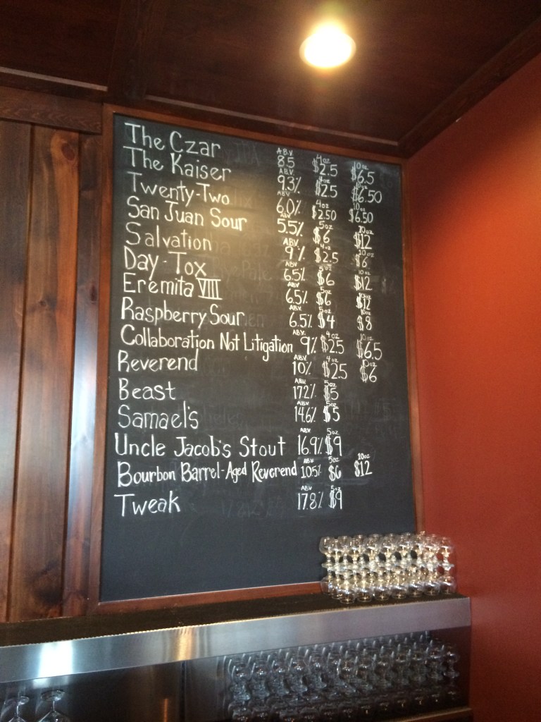 The ridiculous lineup of Avery beers, many only on tap at the brewery.
