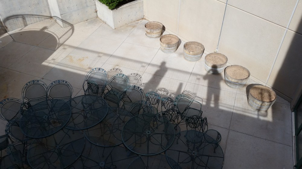 The larger portion of the patio on the north side of the brewpub.