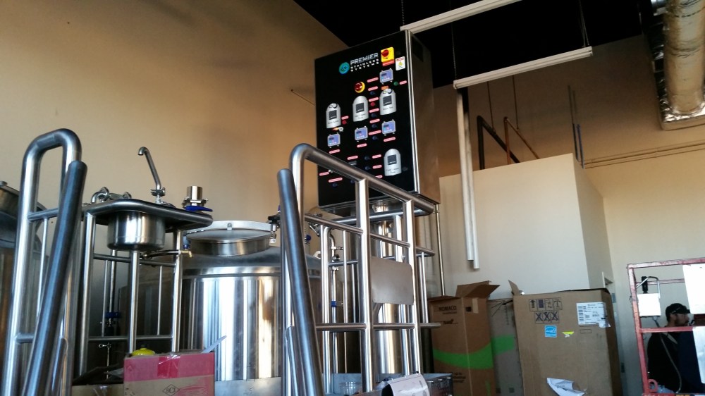 The 7-barrel brewhouse features a state-of-the-art control panel.