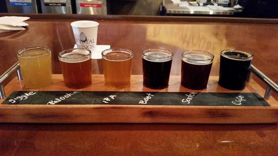 Six of the seven beers available at Firkin Brewhouse.