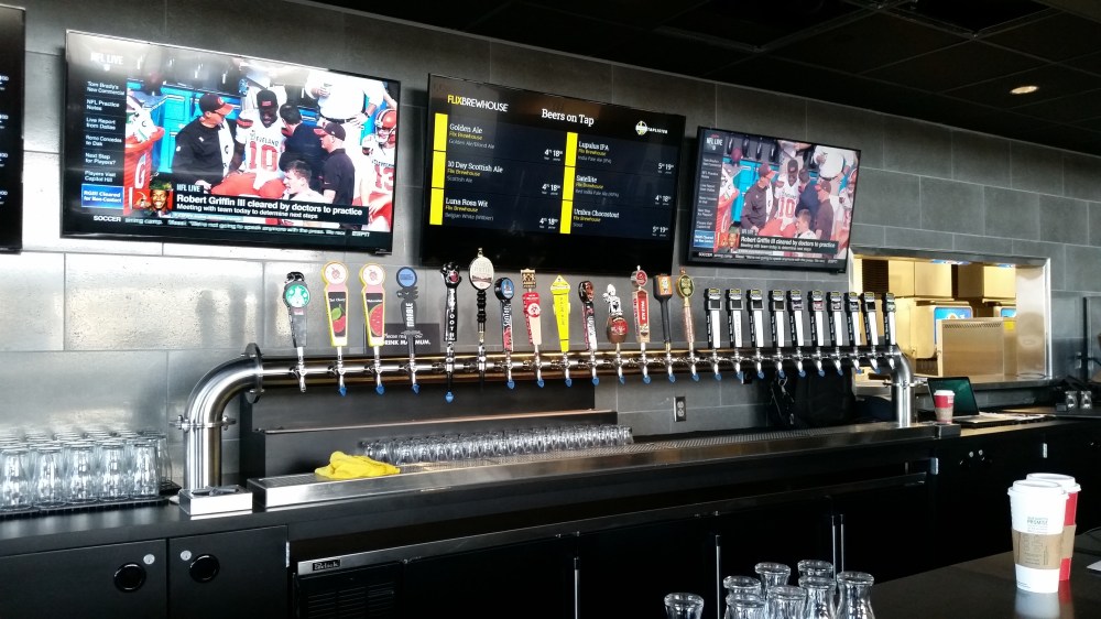 A whole lotta beer is available at Flix. There is another set of taps to the right of these.